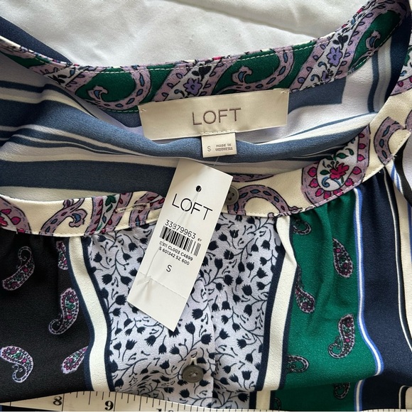 Loft Womens Satin Paisley Color Block Button Up Blouse - Picture 5 of 6